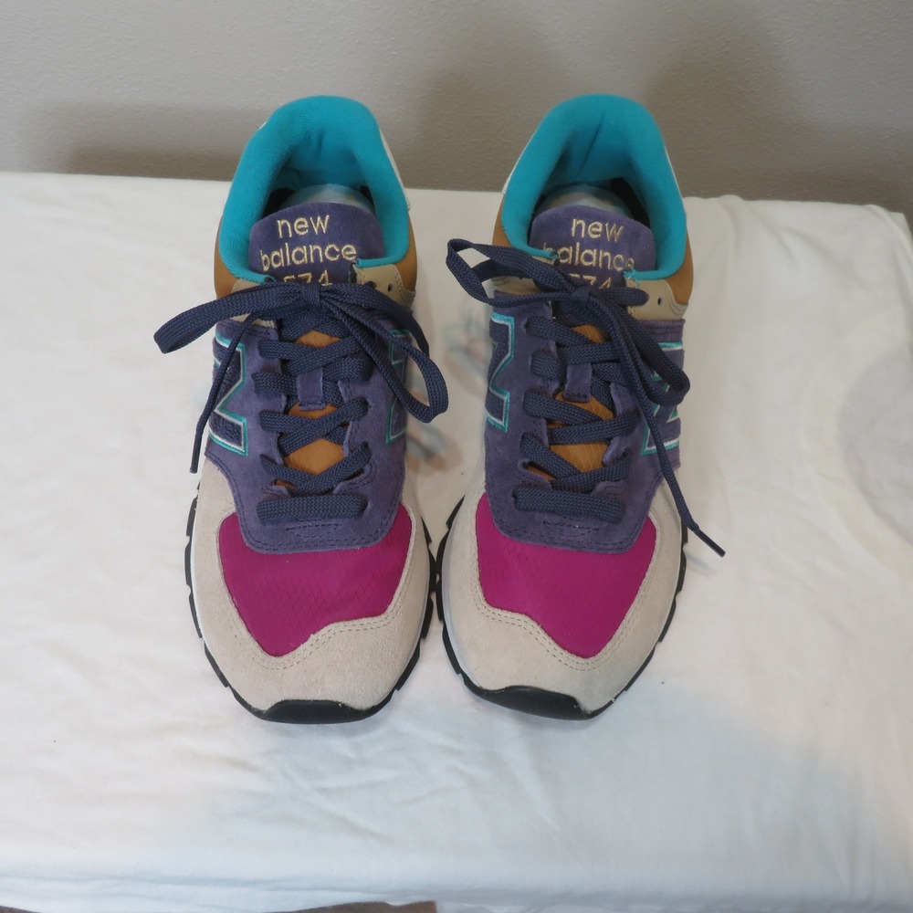 New Balance 574 Womens 9.5 Multi Color Purple Tan Teal Sneakers NWOT